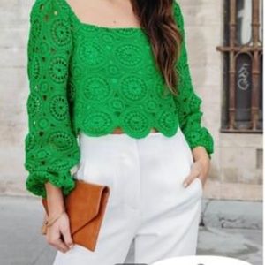 NWT vici green lace top sz small